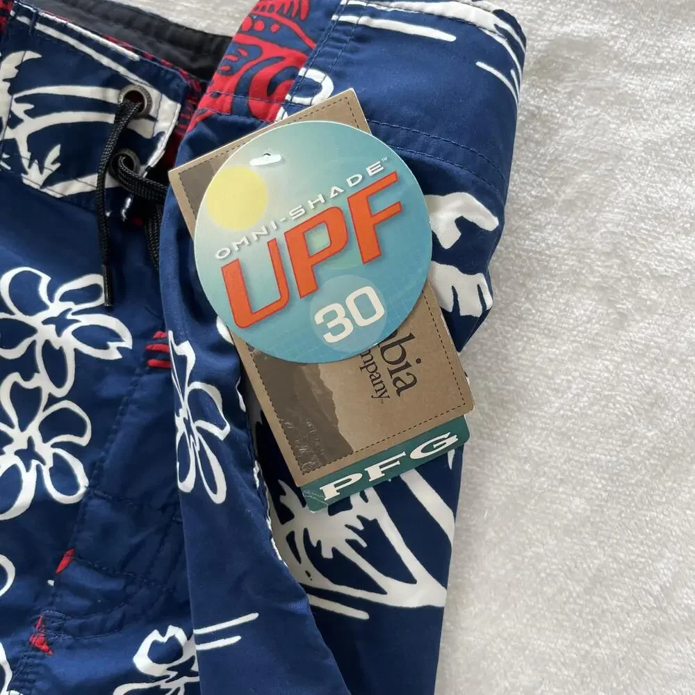 Columbia PFG Board Shorts Mens 34 Blue Fish Floral Swim Trunks UPF 30 Tropical